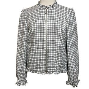 Ann Taylor Plaid Ruffle Zip Jacket Size Medium Black White Full Zip New NWT